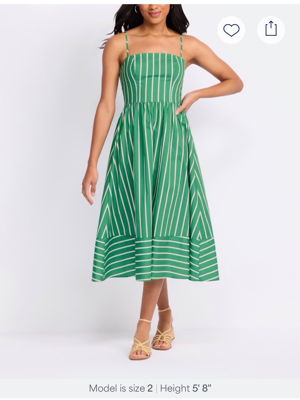 Striped Green Midi Sundress with Spaghetti Straps